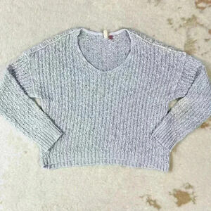 PILCRO High Low Cropped Crochet Waffle Knit Long Sleeve Sweater Women Small